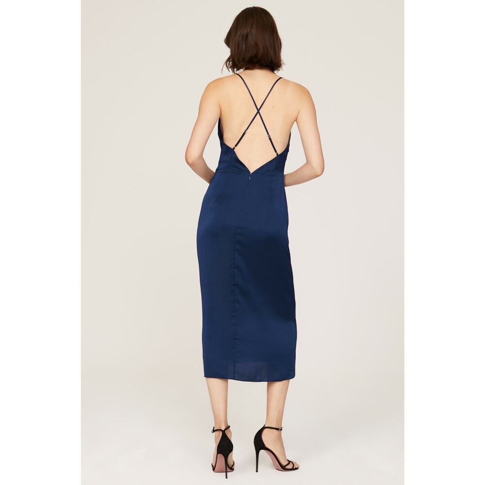 MILLY Dark Blue Satin Asymmetrical Electra Adjustable Straps Slip Dress Size 0 - Picture 2 of 13